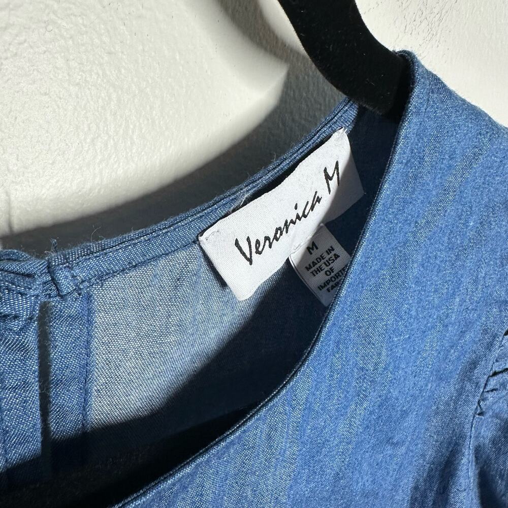 Veronica M Women's Chambray Puff Sleeve Blouse Size Medium - Picture 3 of 6